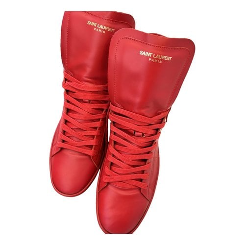 Pre-owned Saint Laurent Sl/01 Leather High Trainers In Red