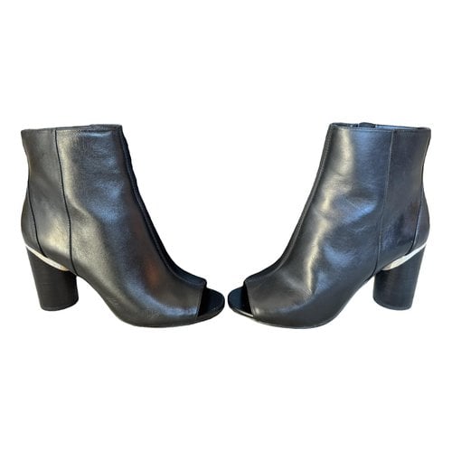 Pre-owned Dkny Leather Open Toe Boots In Black