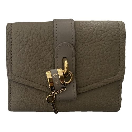 Pre-owned Chloé Aby Leather Card Wallet In Grey
