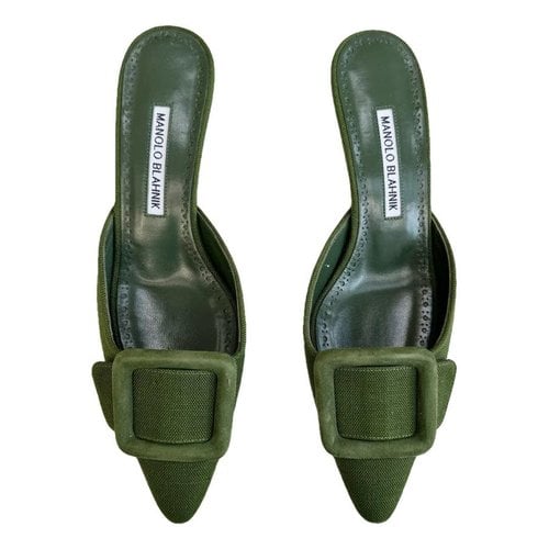 Pre-owned Manolo Blahnik Maysale Cloth Heels In Green