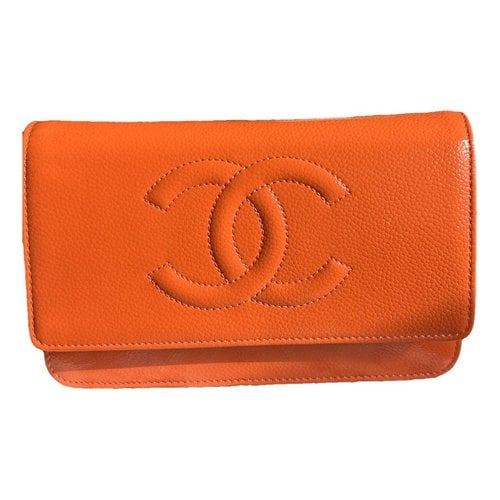 Pre-owned Chanel Wallet On Chain Double C Patent Leather Crossbody Bag In Orange