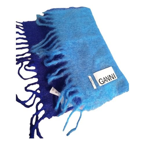 Pre-owned Ganni Wool Scarf In Blue