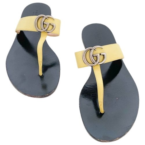 Pre-owned Gucci Marmont Leather Sandal In Yellow