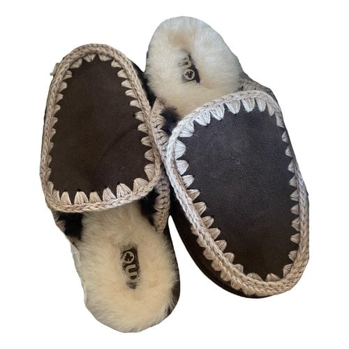 Pre-owned Mou Shearling Mules & Clogs In Brown