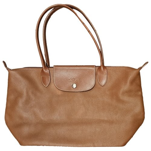 Pre-owned Longchamp Pliage Leather Handbag In Brown