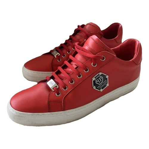 Pre-owned Philipp Plein Lo-top Leather Low Trainers In Red