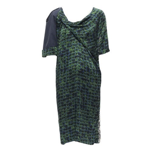 Pre-owned Dries Van Noten Silk Mid-length Dress In Green