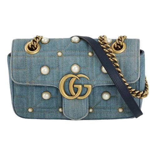 Pre-owned Gucci Gg Marmont Flap Leather Crossbody Bag In Blue