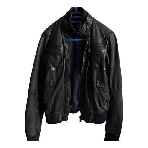 Pre-owned Mcq By Alexander Mcqueen Leather Biker Jacket In Blue