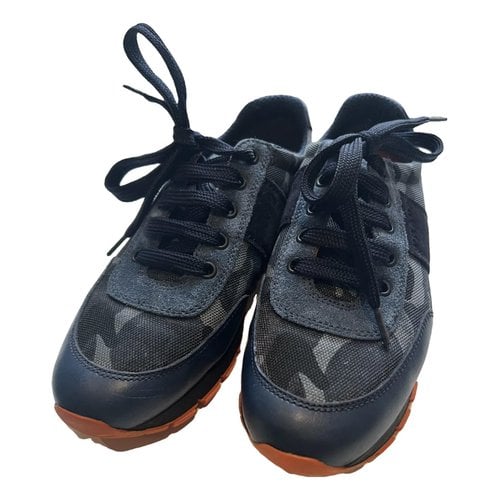 Pre-owned Prada Vegan Leather Trainers In Blue