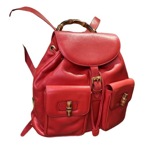 Pre-owned Gucci Bamboo Leather Backpack In Red
