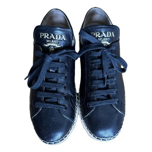Pre-owned Prada Leather Espadrilles In Black