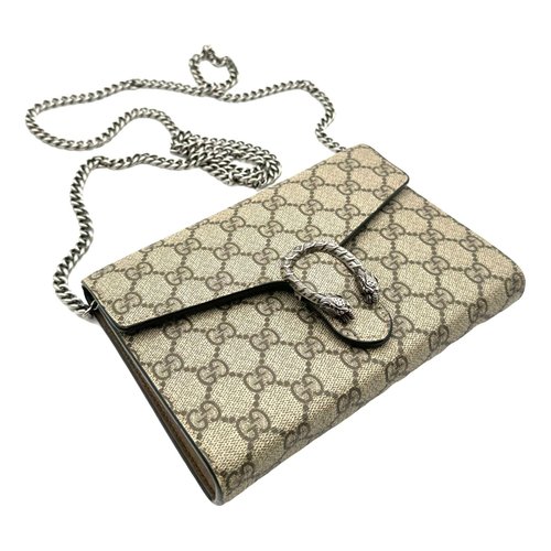Pre-owned Gucci Dionysus Chain Wallet Cloth Crossbody Bag In Brown