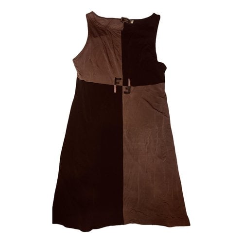 Pre-owned Fendi Silk Mid-length Dress In Brown
