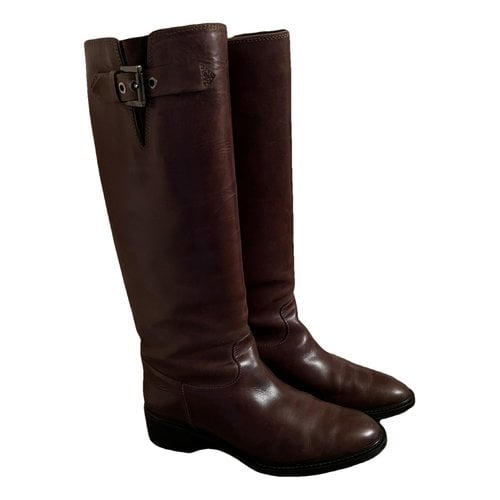 Pre-owned Tod's Leather Riding Boots In Brown