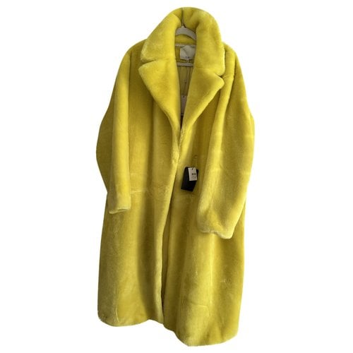 Pre-owned Tibi Faux Fur Trench Coat In Yellow