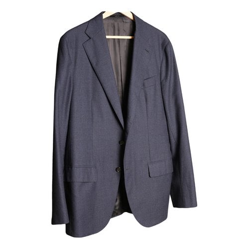 Pre-owned Massimo Dutti Wool Suit In Navy