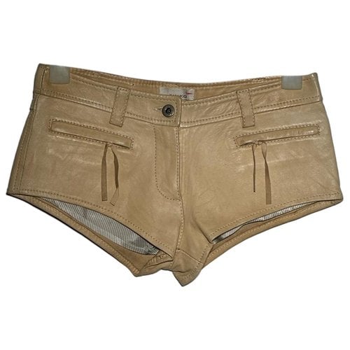 Pre-owned Pinko Leather Mini Short In Beige