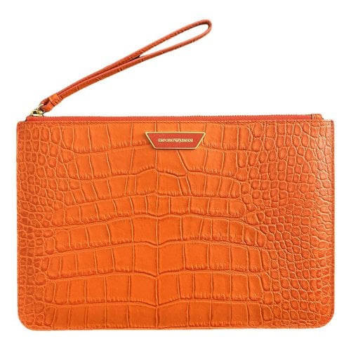 Pre-owned Emporio Armani Leather Clutch Bag In Orange
