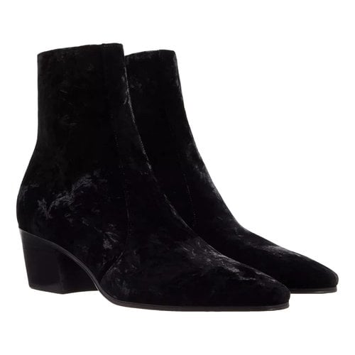 Pre-owned Saint Laurent Velvet Ankle Boots In Black