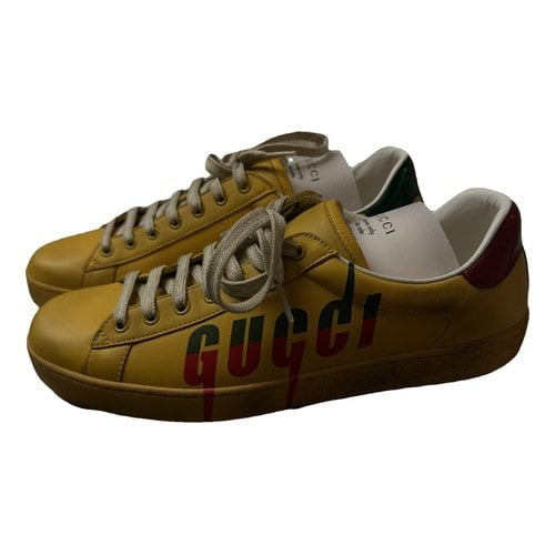 Pre-owned Gucci Ace Leather Low Trainers In Yellow