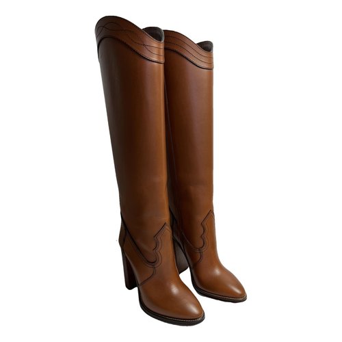 Pre-owned Saint Laurent Leather Western Boots In Brown