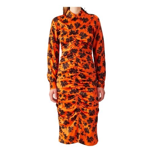 Pre-owned Ganni Silk Mid-length Dress In Orange