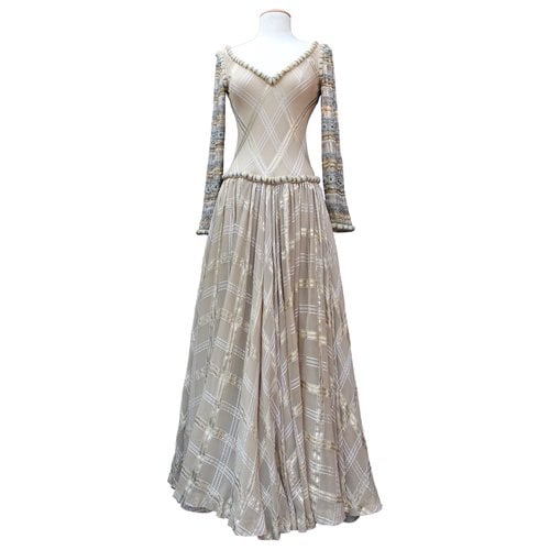 Pre-owned Jean Patou Silk Maxi Dress In Beige