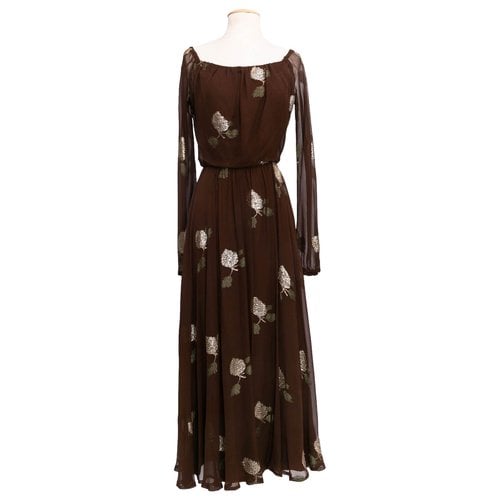 Pre-owned Jean Patou Silk Dress In Brown
