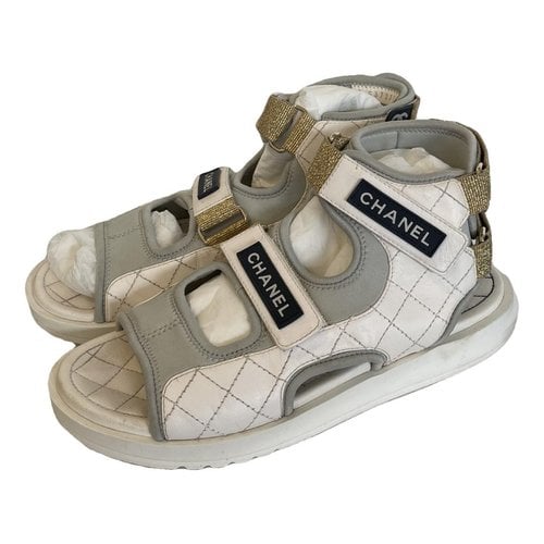 Pre-owned Chanel Dad Sandals Leather Sandals In White