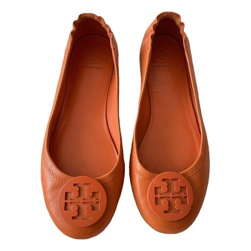 Pre-owned Tory Burch Leather Ballet Flats In Orange