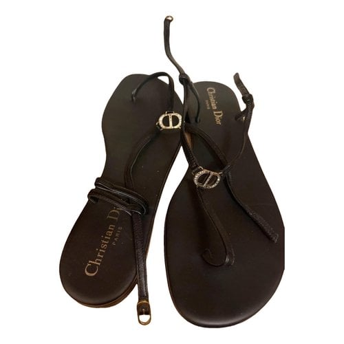 Pre-owned Dior Leather Flip Flops In Black