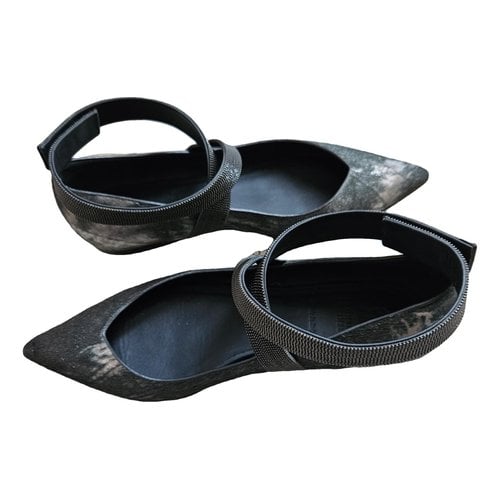 Pre-owned Brunello Cucinelli Leather Ballet Flats In Anthracite