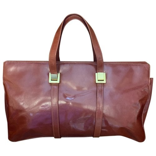 Pre-owned Bottega Veneta Patent Leather Handbag In Burgundy