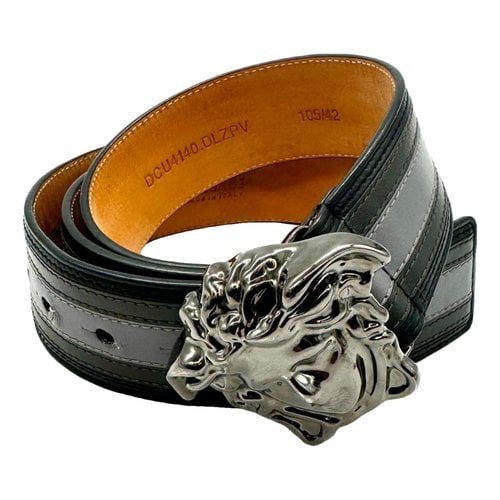 Pre-owned Versace Medusa Leather Belt In Grey