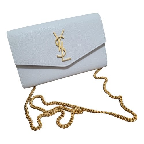 Pre-owned Saint Laurent Vegan Leather Clutch Bag In White