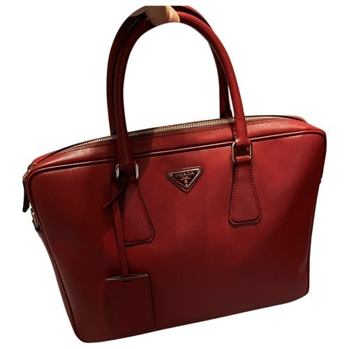 Pre-owned Prada Leather Weekend Bag In Red