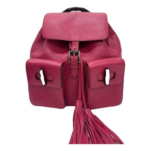Pre-owned Gucci Vintage Bamboo Leather Backpack In Pink