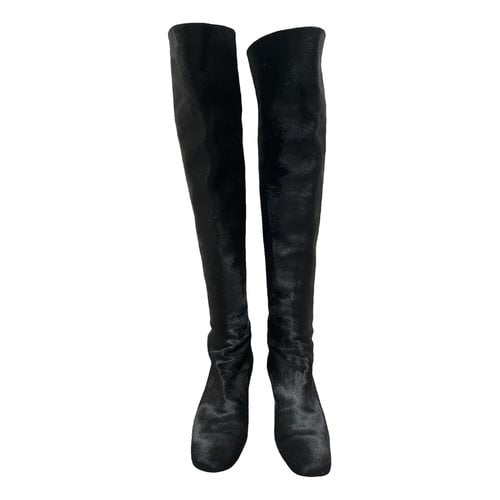 Pre-owned Alaïa Pony-style Calfskin Riding Boots In Black