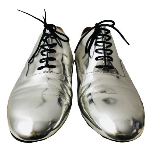 Pre-owned Marni Patent Leather Lace Up Boots In Silver