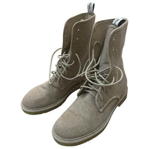 Pre-owned Max Mara Leather Lace Up Boots In Beige