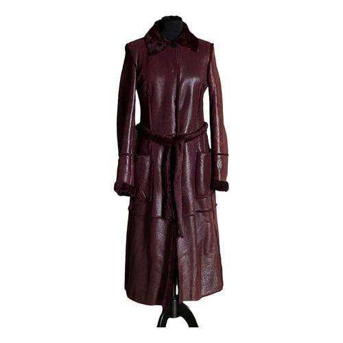 Pre-owned Dolce & Gabbana Leather Coat In Burgundy