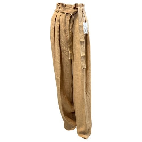 Pre-owned Max Mara Linen Straight Pants In Beige