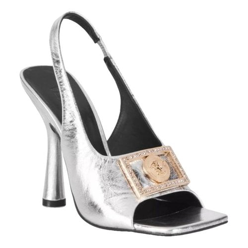 Pre-owned Versace Leather Sandal In Silver