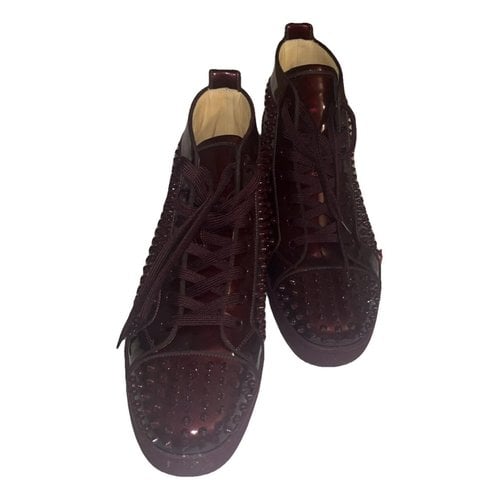 Pre-owned Christian Louboutin Louis Patent Leather High Trainers In Burgundy