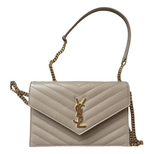 Pre-owned Saint Laurent Portefeuille Enveloppe Leather Clutch Bag In Beige