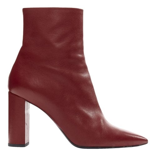 Pre-owned Saint Laurent Leather Ankle Boots In Red