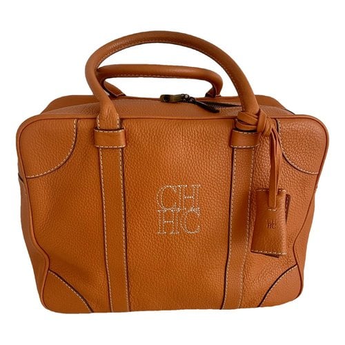 Pre-owned Carolina Herrera Leather 24h Bag In Orange