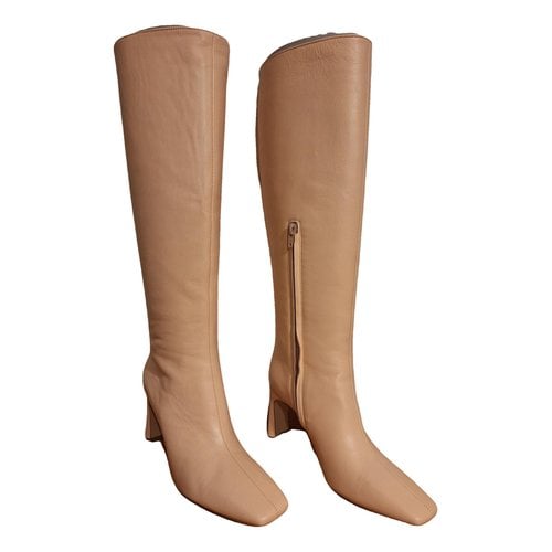 Pre-owned Liujo Leather Riding Boots In Beige