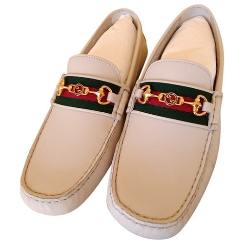 Pre-owned Gucci Leather Flats In Beige
